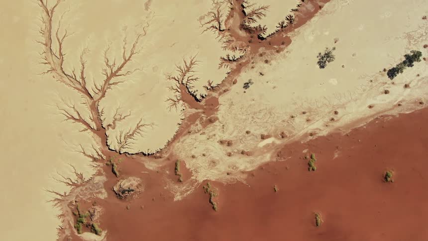Birds eye view of a river bed and the shore