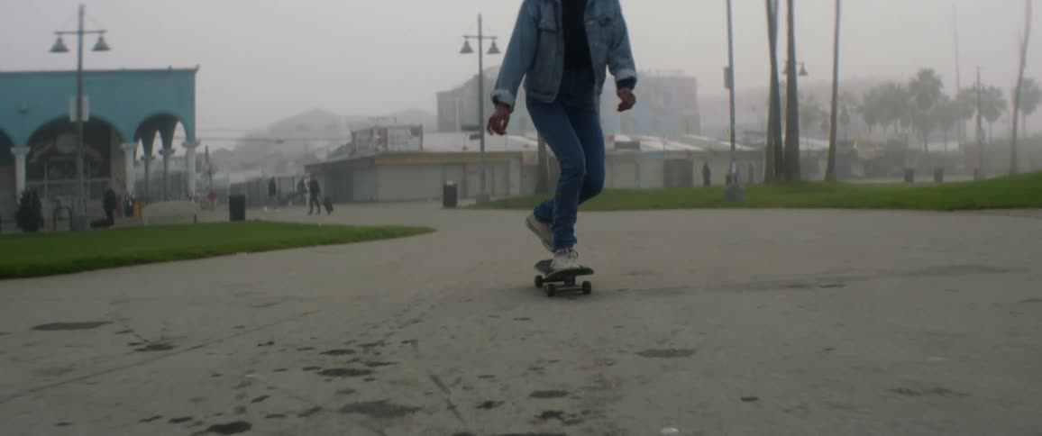 Girl moves forward by pushing one foot on the ground