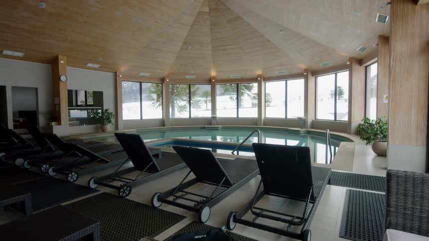 A swimming pool inside a building
