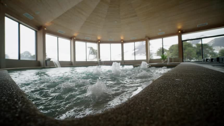 A swimming pool inside a building