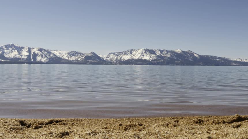 Water on a mountain lake ripples towards the shore