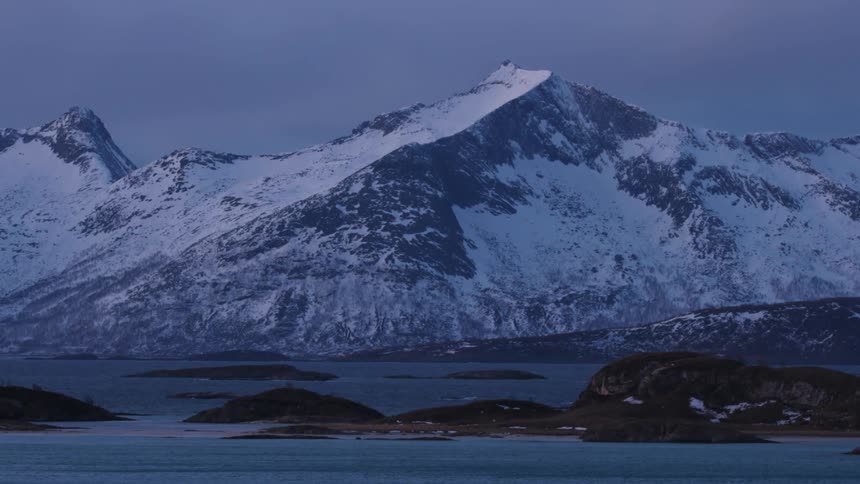 Snow capped mountains next to the lake