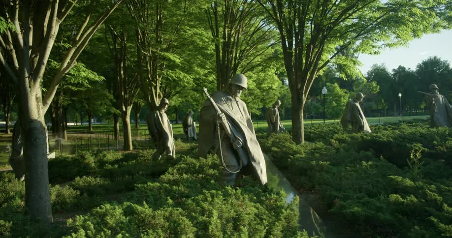 Korean War Veterans Statues in a garden
