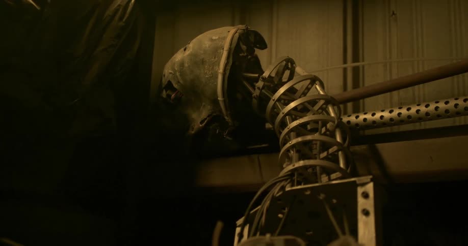 A metal monster prop for a film