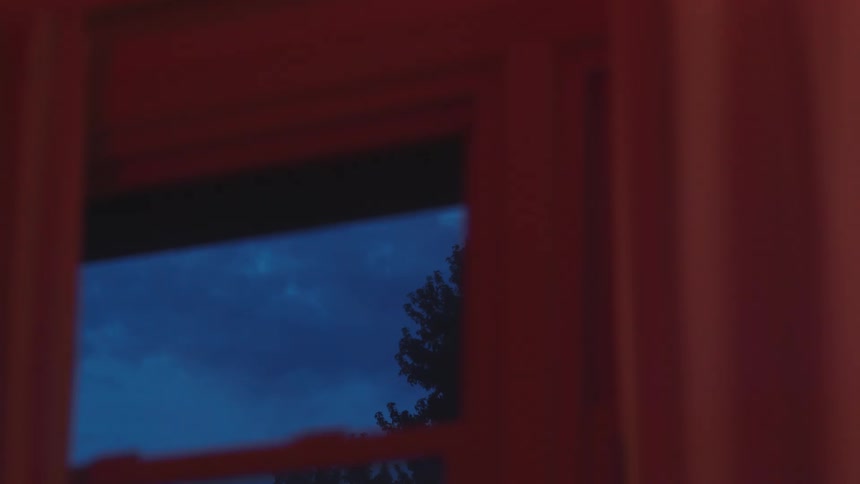 A cloudy sky and tree visible through a window