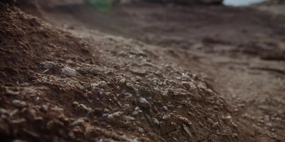 Rocks falling down a dirt hill
