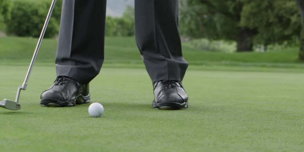 A person putting a golf ball on a golfing green