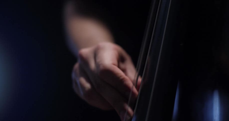 A man strums his fingers on a stringed instrument