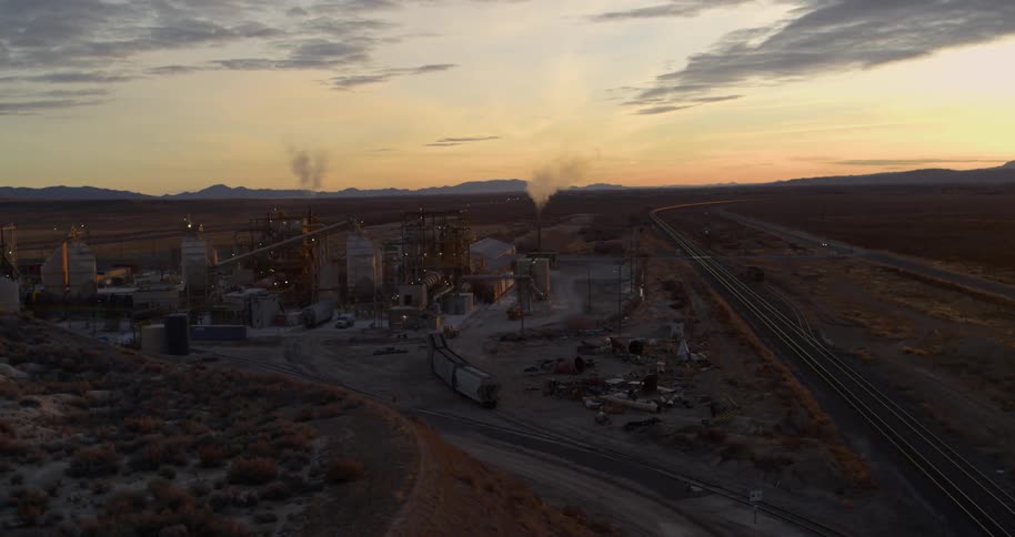 A factory surrounded by fields