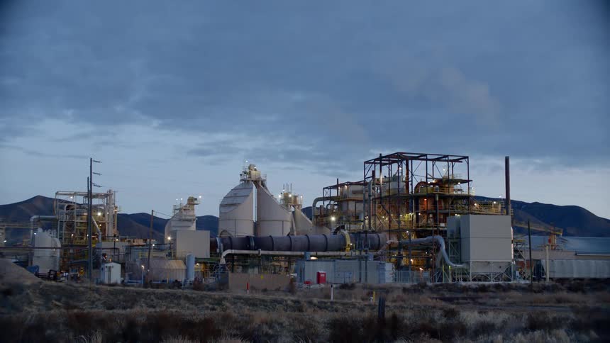 A large plant sits outdoors in rural area
