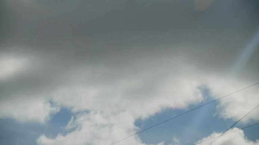 A view of the sky and clouds is displayed
