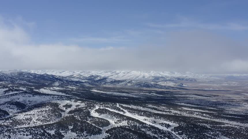 The mountains are covered with ice