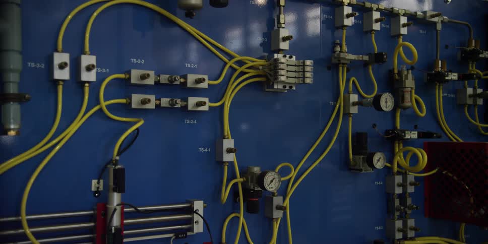Cables and switches make up a large electrical layout