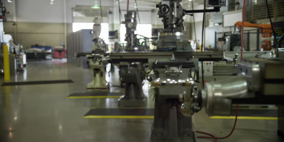 Rows of machines lined up in a factory