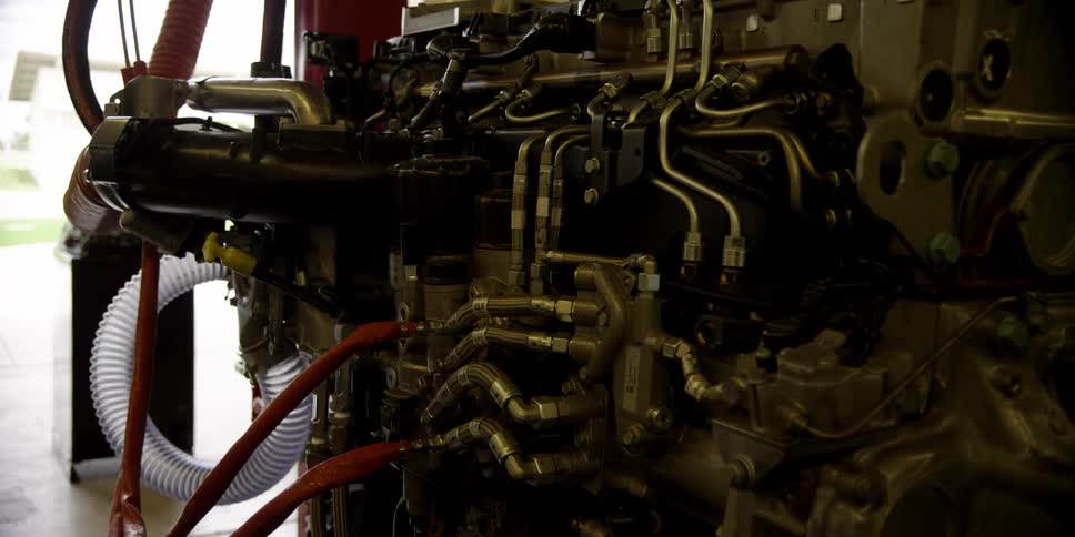 A large piece of machinery sits indoors