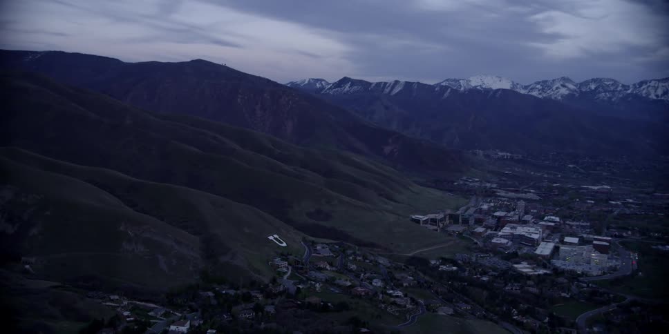 A landscape of mountains is displayed
