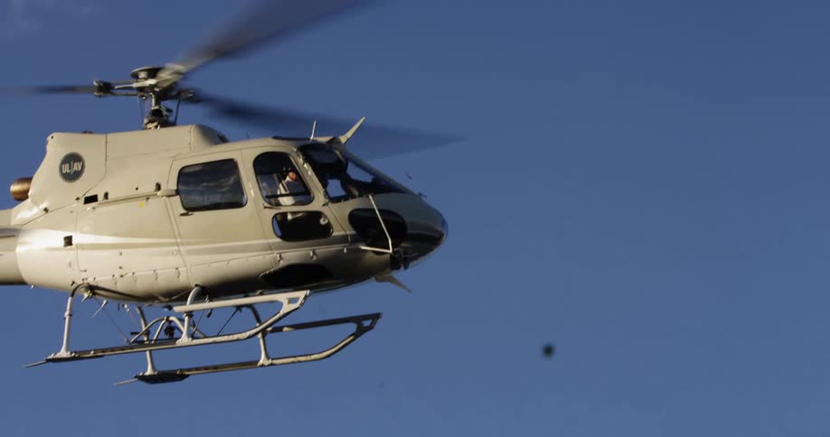 A helicopter flying