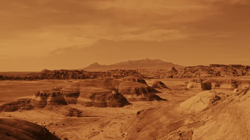 Landscape view of a desert that looks like Mars