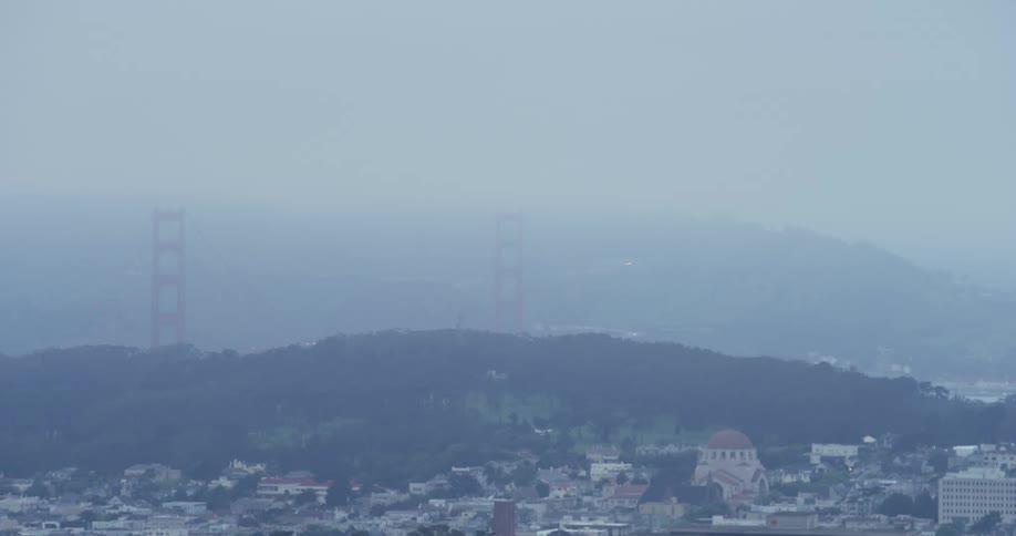 Skyline view of Golden Gate Bridge on a foggy day