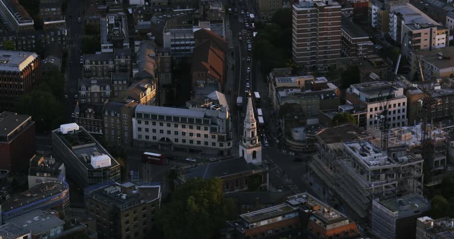 Aerial view of vehicles driving in a city