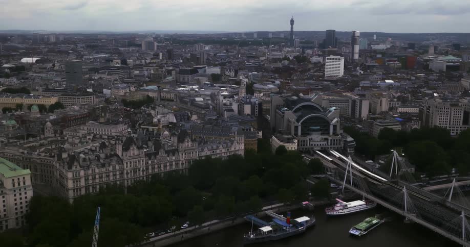 Aerial view of Charing Cross Railway Station on a cloudy day