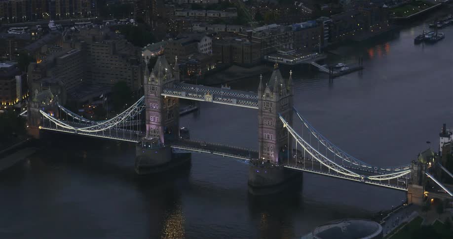 Aerial view of London Bridge at night