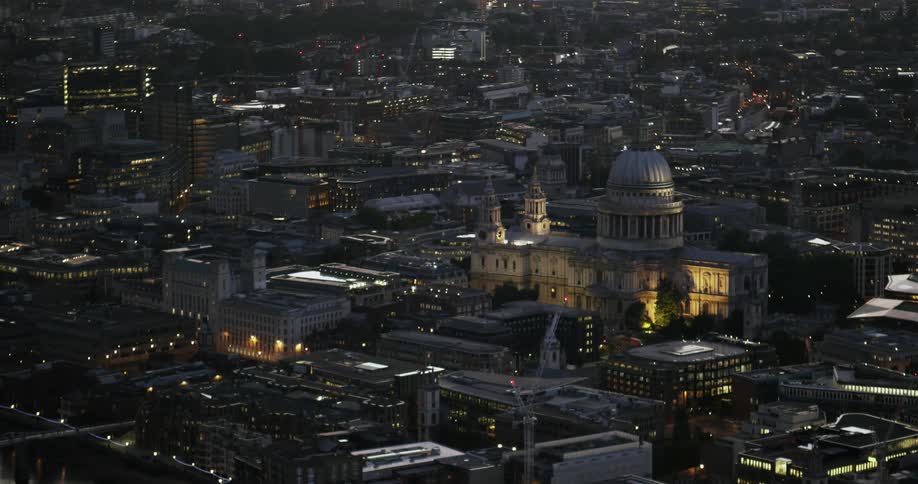 View from St Paul's Cathedral lit at night