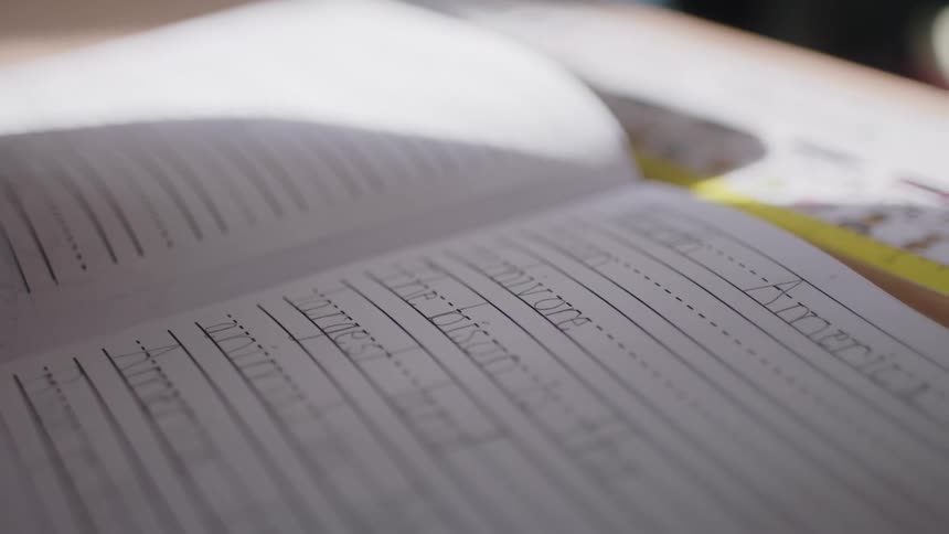 The notebook is full of writing