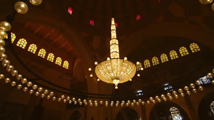 A large decorative chandelier in a church