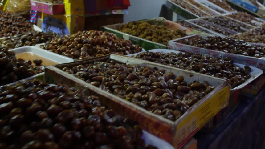 Containers of food in a market