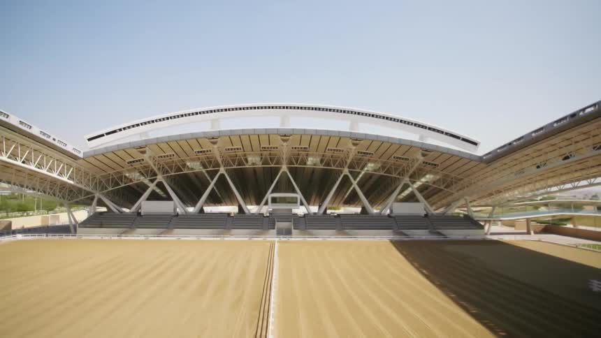 An empty stadium in a city