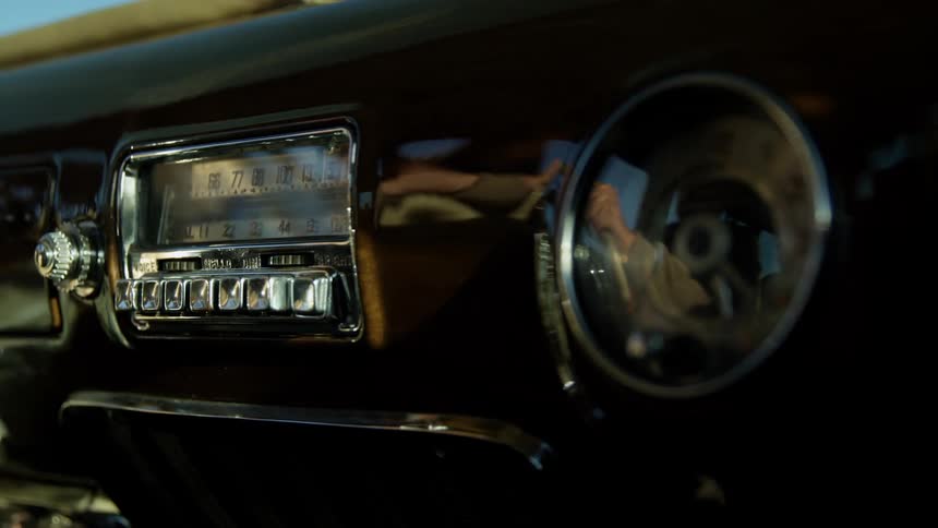 Old classic car dashboard close up interior
