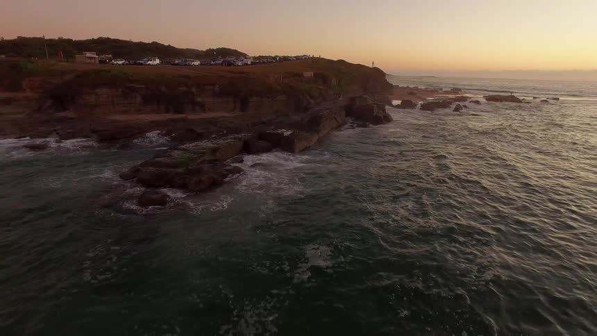 View of a rocky shore at Dawn