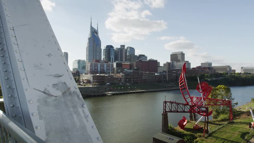 City of nashville in tennessee from the cumberland park bridge