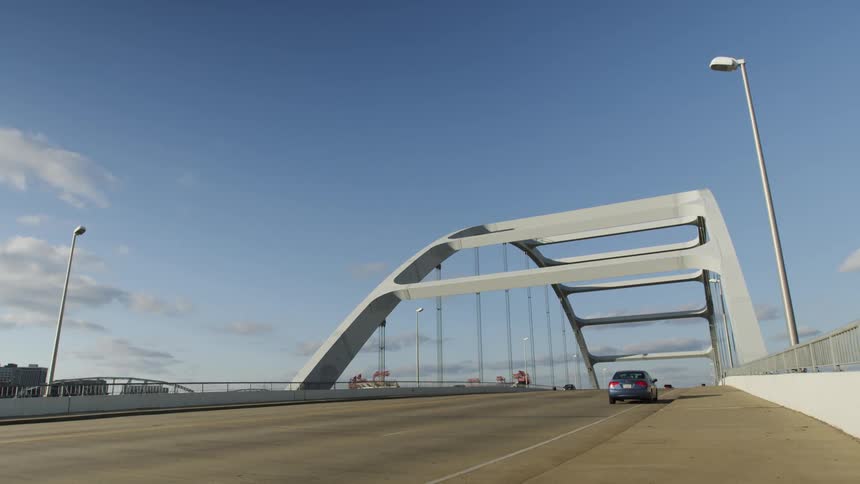 Cars crossing a modern bridge