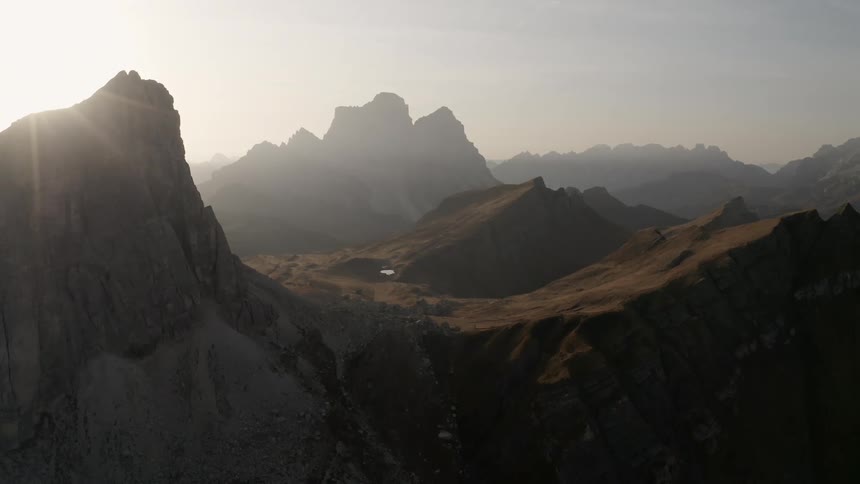 Landscape view of peak and valleys in a mountain range