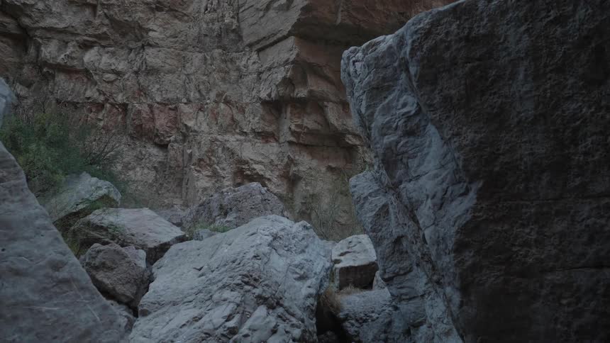 The canyon is full of large stones
