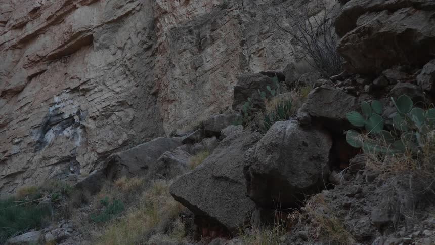 Rocks and stones sit on the side of a mountain