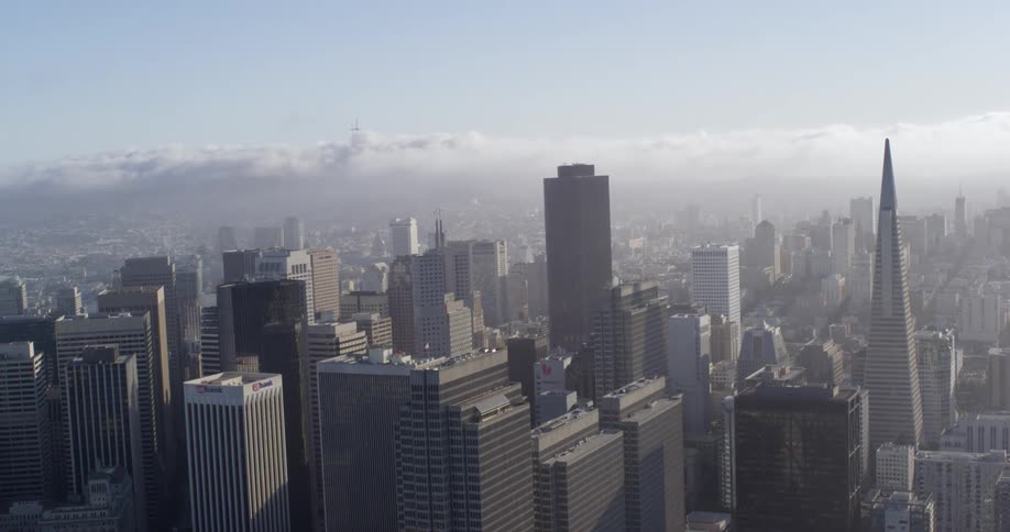 Aerial view of office buildings in a downtown area