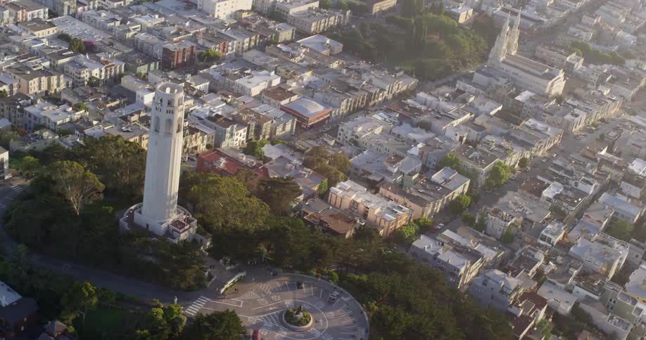 Aerial view of coit tower in san francisco in the morning