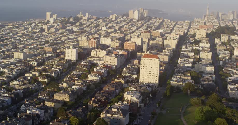 Rows of neighborhood streets sit outside a downtown area of a city