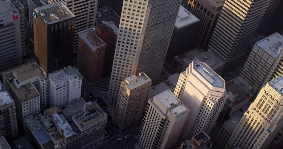 Aerial view of skyscrapers on city downtown in the morning