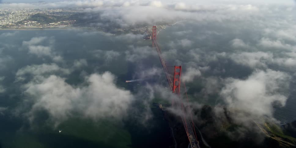 Aerial view of clouds above the golden gate bridge