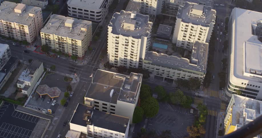 Aerial view of city downtown at morning