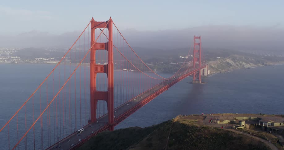 Aerial of golden gate bridge on a hazy day