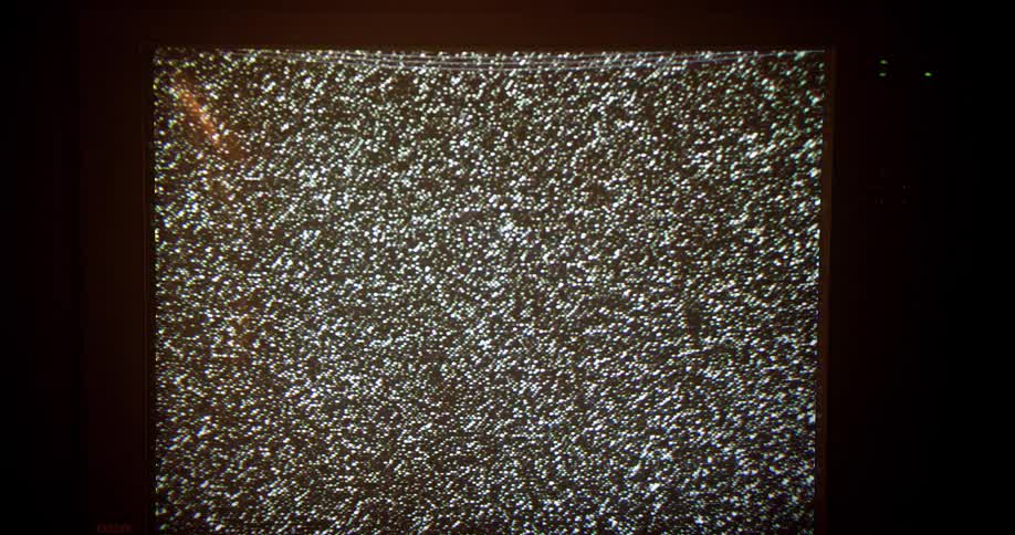 A television screen playing nothing but fuzz