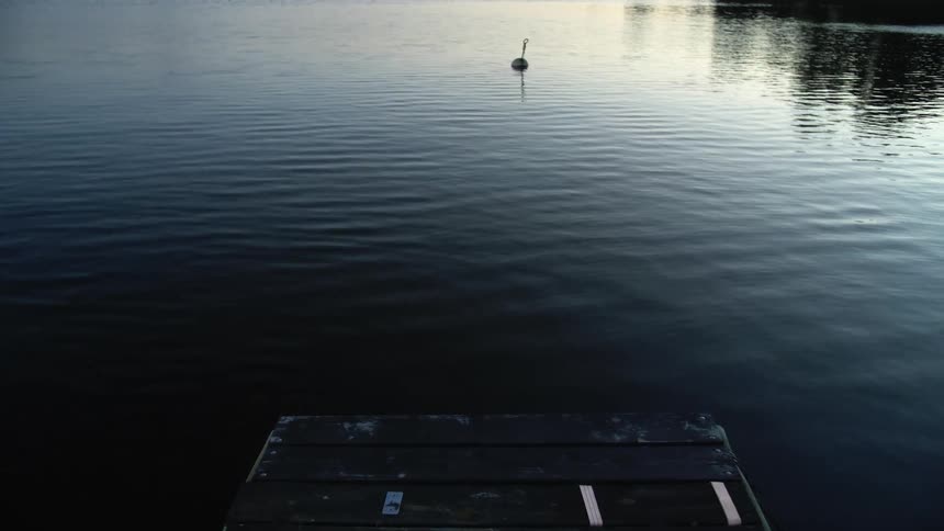 Buoy floating in the calm waters of a lake at sunset