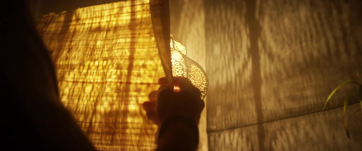 A person is studying a piece of paper by the lamp