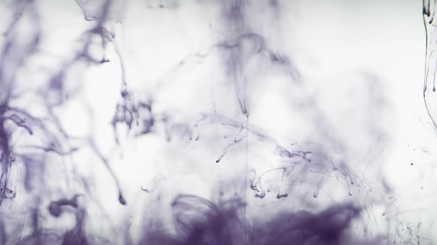 Tendrils of dark purple flow downward against white background
