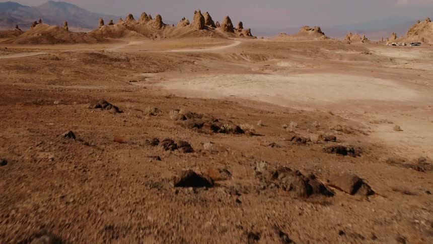 The desert is long and filled with large rocks